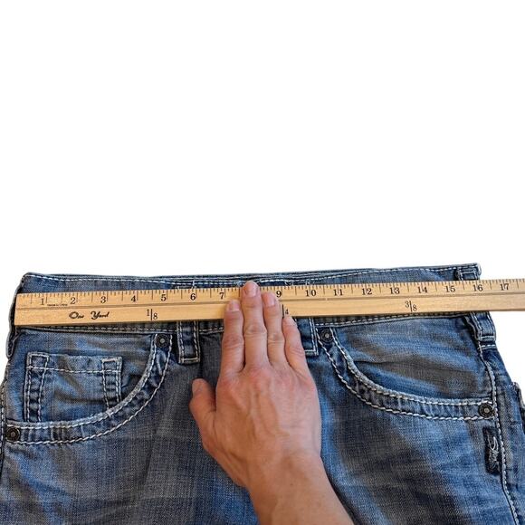 Silver Jeans Mens Sz 32x30 Blue Gordie Flap Relaxed Fit Distressed Thick Stitch - Picture 7 of 11